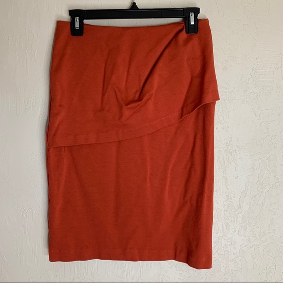 CAbi Orange Textured Career Pencil Mini Skirt With Pleat Overlay Detail Size 6 - Picture 2 of 13
